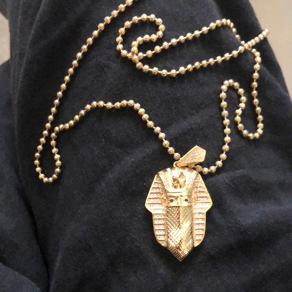 King Ice 14k Gold cubic zirconia Bandana Pharaoh Pendant & Necklace